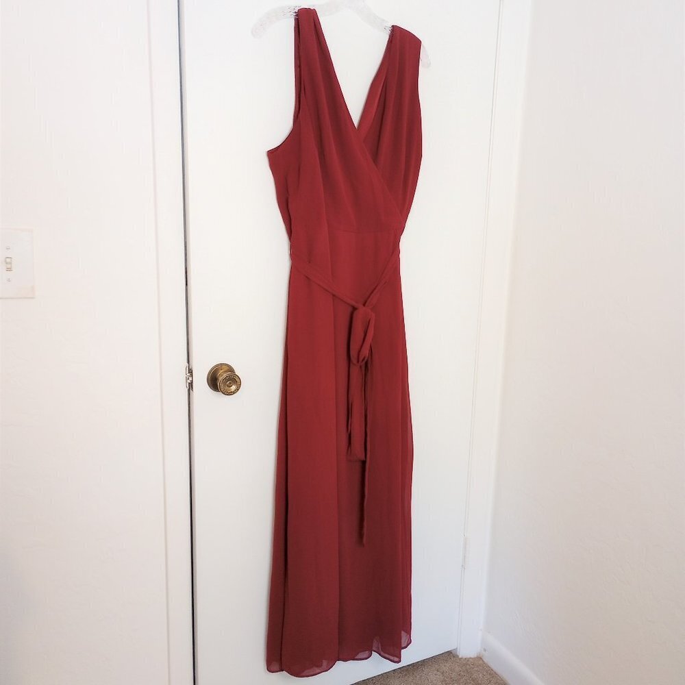 Modcloth Effortless Elegance Faux-Wrap Burgundy Long Dress